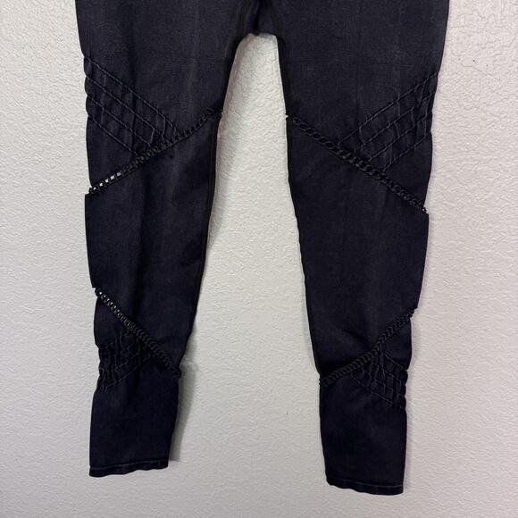 Soul Cycle Leggings Womens Medium Skull Moto Cutout Biker Athletic Faded Black M - Picture 3 of 11